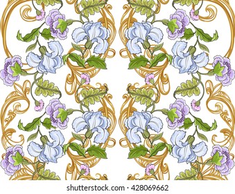 Floral ornament with baroque pattern on a white background.