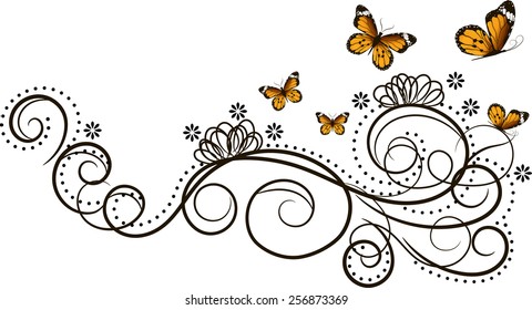 Floral ornament with beautiful butterflies