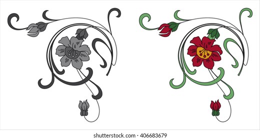 floral ornament in black and white and color