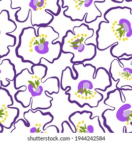 Ornamento floral. Patrón ininterrumpido botánico con siluetas de brotes de flores. Dibujo de esquema. Sencillo fondo de naturaleza minimalista. Bien por el tejido.