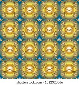 Floral ornament brocade textile pattern, glass, metal with floral pattern on yellow and neutral colors with golden elements. Classic vector golden seamless pattern.
