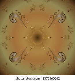 Floral ornament brocade textile pattern, glass, metal with floral pattern on yellow and beige colors with golden elements. Classic vector golden seamless pattern.