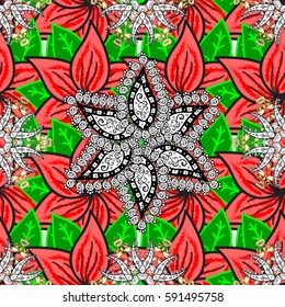 Floral ornament brocade textile pattern, glass, with floral pattern on background with white elements. Classic vector seamless pattern.