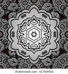Floral ornament brocade textile pattern, glass, with floral pattern on brown background with white elements. Classic vector seamless pattern.