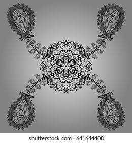Floral ornament brocade textile pattern, glass, dark with floral pattern on gray background with dim elements. Classic vector dim pattern.