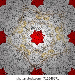 Floral ornament brocade textile pattern, glass, metal with floral pattern on red background with white elements. Ornamental classic vector white pattern.