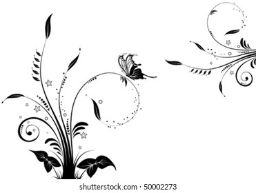 Floral ornament with butterfly, element for design, vector illustration