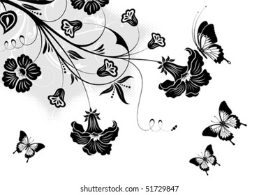 Floral ornament with butterfly, element for design, vector illustration