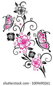 Floral Ornament Cherry Blossoms Butterflies Pink Stock Vector (Royalty ...