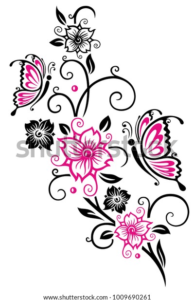 Floral Ornament Cherry Blossoms Butterflies Pink Stock Vector (Royalty ...