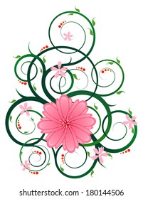 floral ornament with circular and swirly vine, suitable for artwork with a romantic and classic theme