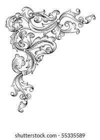 Floral ornament corner element, simulates engraving. Vector. Based on the typography graphics beginning of the end of 19 century.