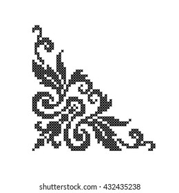 Floral ornament. Corner pattern. Scheme of knitting and embroidery. Cross stitch. Vector.