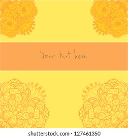 Floral ornament corners on light orange background. Template frame design for card. Can be used for wedding/ invitation card, package design, decoration, etc