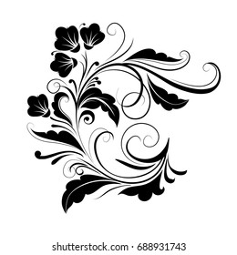 Floral ornament decor, flowers and curls on white background, pattern, vector