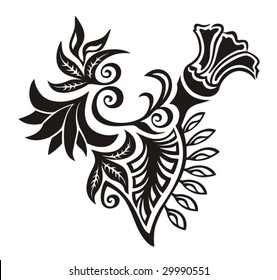 Floral Ornament. Decorative floral element for design or tattoo.
