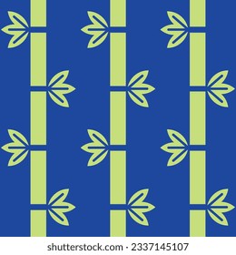 Floral ornament design concept. Seamless pattern with bamboo stems on a blue background. Vector illustration in flat geometric style. Stylized leaves. Print for printing on clothes and textiles.