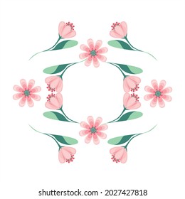 Floral ornament. Design elements for postcards, banners, stickers. Spring has come and everything is blooming. Vector illustration on isolated background.