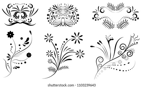 Floral ornament design elements vector set, eps10.