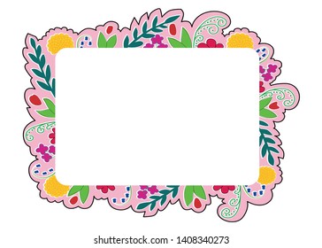 Floral ornament from different plants. Many plants of leaflets of flowers located on the frame with an empty middle for the inscription.
