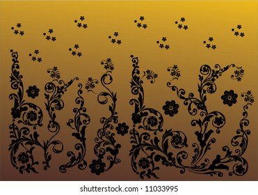 colección de elementos de ornamentos florales aislados en fondo marrón