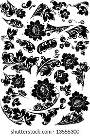 colección de elementos de ornamentos florales aislados en fondo blanco