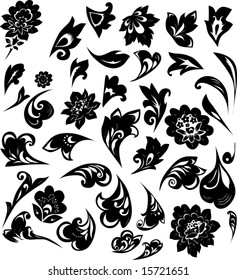 floral ornament elements collection isolated on white background