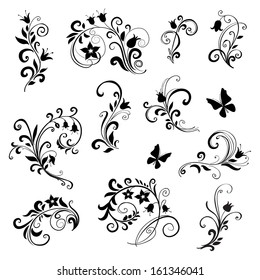 floral ornament elements collection isolated on white 