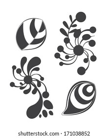 Floral ornament elements collection isolated on white background. Elements can be used for wallpapers, surface textures, pattern fills and web page backgrounds