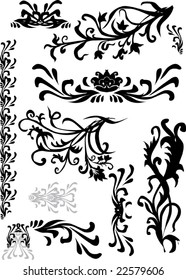 floral ornament elements collection isolated on white background
