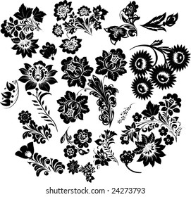 floral ornament elements collection isolated on white background