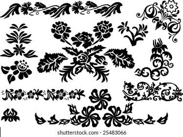 floral ornament elements collection isolated on white background