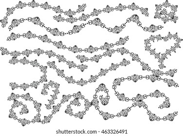 floral ornament elements collection isolated on white background