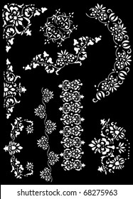 floral ornament elements collection isolated on black background