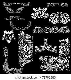 floral ornament elements collection isolated on black background