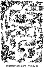 colección de elementos de ornamentos florales aislados en fondo blanco