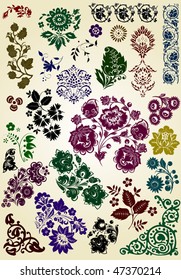 floral ornament elements collection on light background