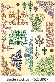 colección de elementos de ornamento floral sobre fondo claro
