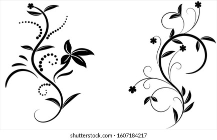 Floral ornament elements design, floral swirl design, illustration with black flower decoration  for wedding cards, vector eps10