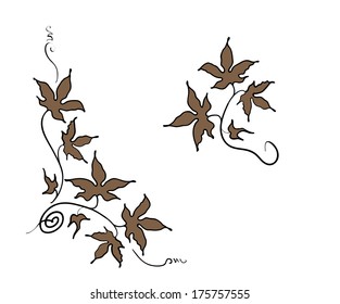 Floral ornament elements of leaves in hand drawn style