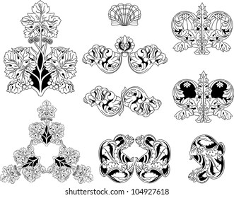 Floral ornament elements lineart