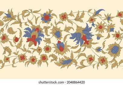 Floral ornament. Flower print. Vector seamless border.