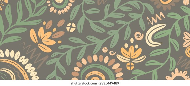 Floral ornament in folk style in autumn shades. Ornament for decor, wallpapers, postcards and presentations.