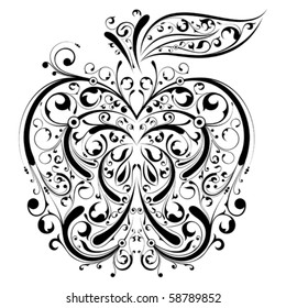 Floral ornament in the form of an apple, element for design, vector illustration