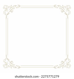 Floral ornament frame blossom natural branch antique golden vintage line design vector illustration. Flower greeting card wedding invitation squared border luxury corner boundary classic decor