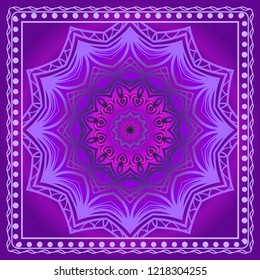 Floral ornament with frame, border. Art-deco background. Bandanna, shawl, scarf, tablecloth design.