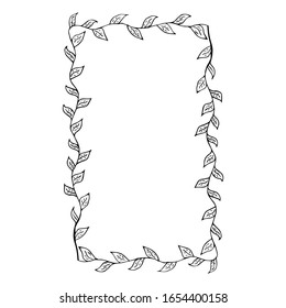 Floral ornament frame. Decorative leaves frame, hand drawn ornamental borders. Isolated vector frame