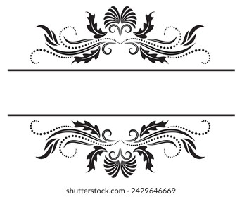 Floral ornament frame with leaves and abstract lines. Decorative element for greeting or invitation card design