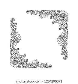 Floral Ornament Frame , Outline hand Drawn Illustration, Isolated Vector