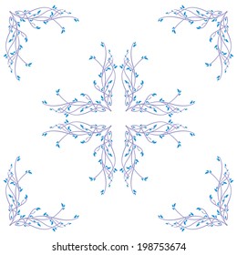 Floral ornament. Frame. Tree branches and leaves on white white background